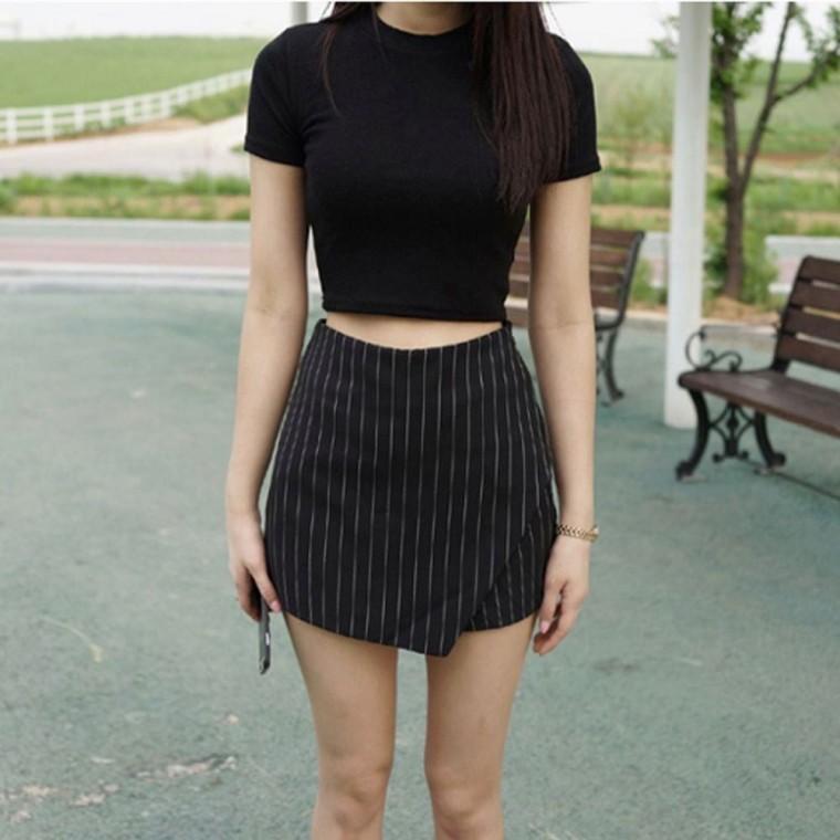 반팔티 슬림핏 블랙 여자 라운드넥 크롭 여름 무지