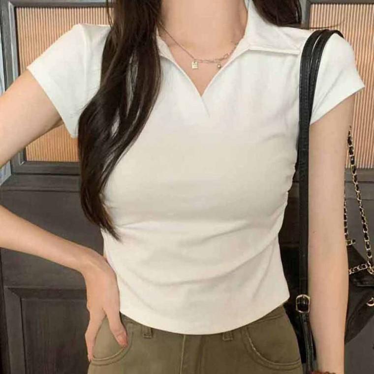 티셔츠 캡소매 여성 반팔 v넥 슬림핏 여름 카라티셔츠