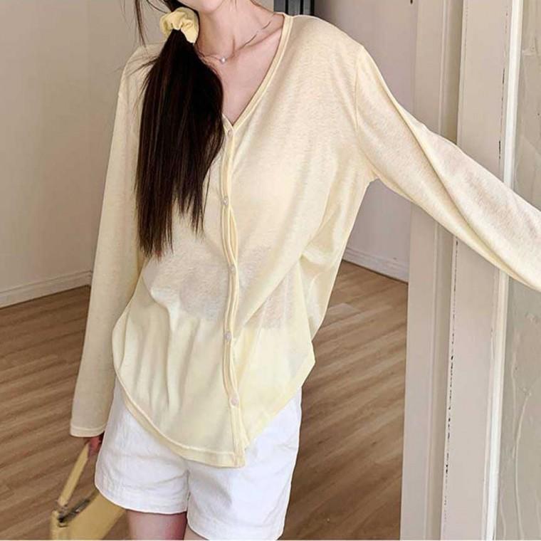 브이넥 얇은 긴팔가디건 루즈핏 여름가디건 여성상의