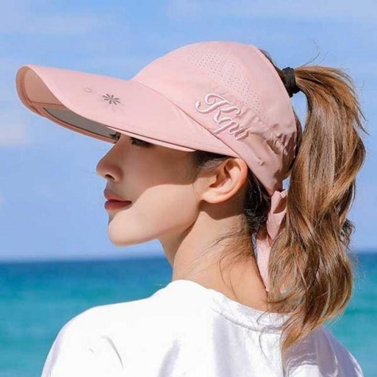 여성 챙조절 리본 썬캡 자외선 차단 등산 낚시 골프모