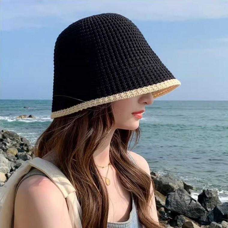 배색 니트 썬캡 버킷햇 짜임 여름 2컬러 벙거지모자