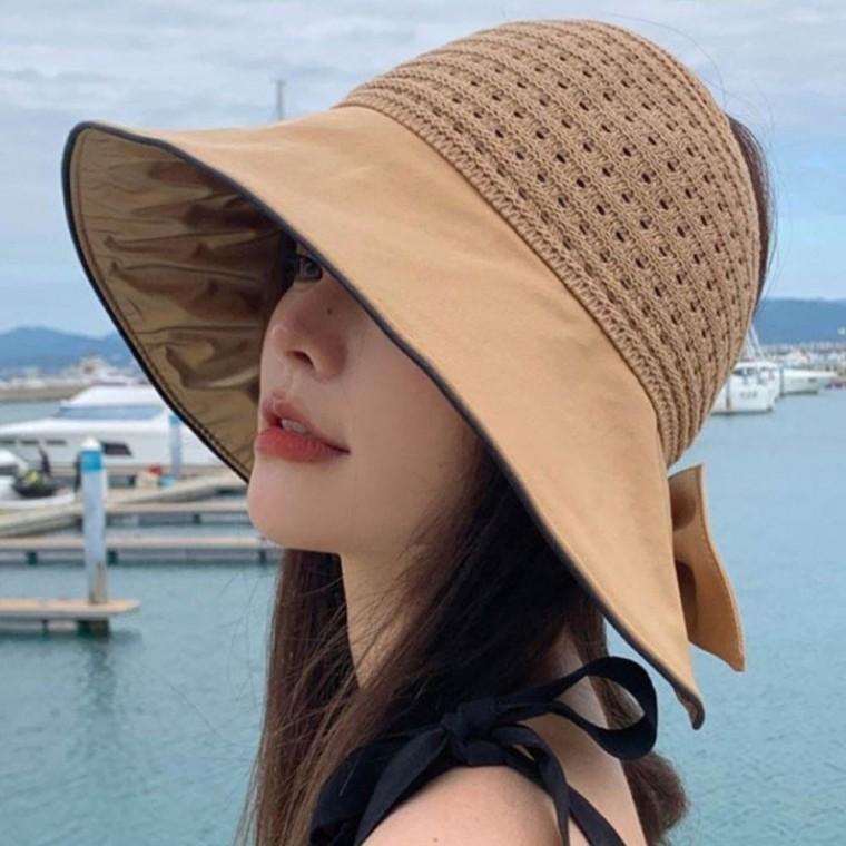 넓은 챙 휴양지 여름 모자 휴가 뒷리본 밀짚 썬캡