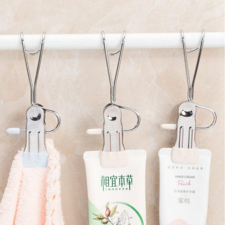 논슬립 걸이형 롱 스틸집게 2P 식 무타공 집게 욕실 논슬립 주방 소품 걸이 조리기구 행주 후크 고리