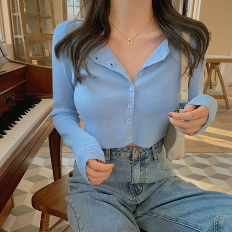 크롭가디건 데일리 여성 니트 아우터 단추 여름 얇은