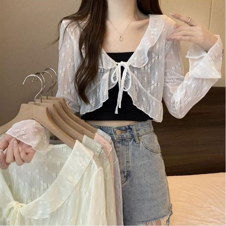 가디건 시스루 여름 크롭 여자 빅카라 볼레로 레이스