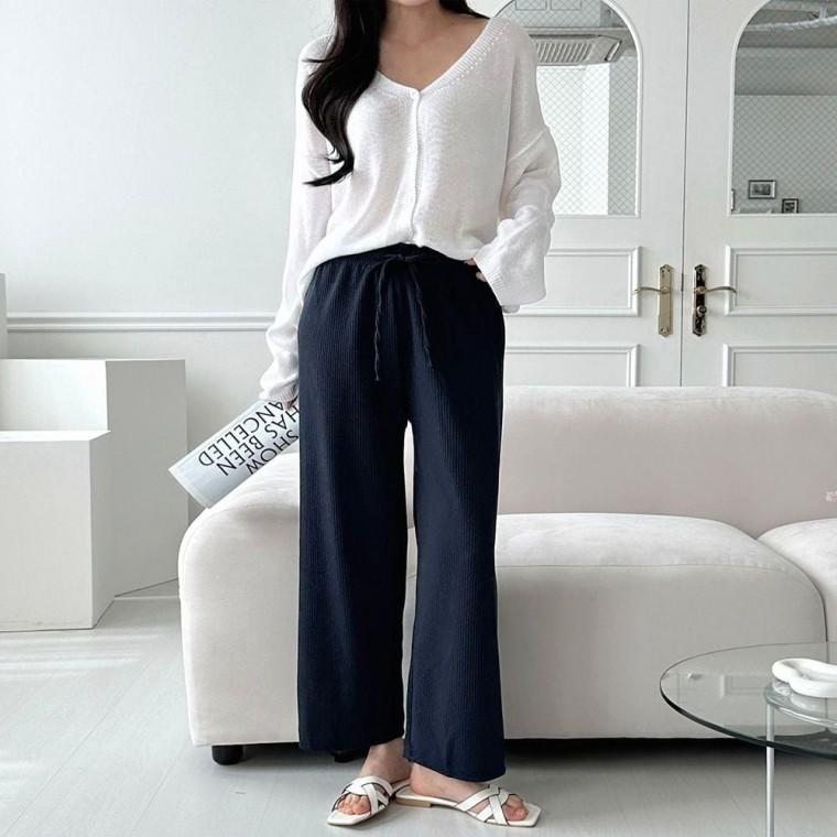 허리 여자 일자 통바지 밴딩 시원한 골지 여름 팬츠