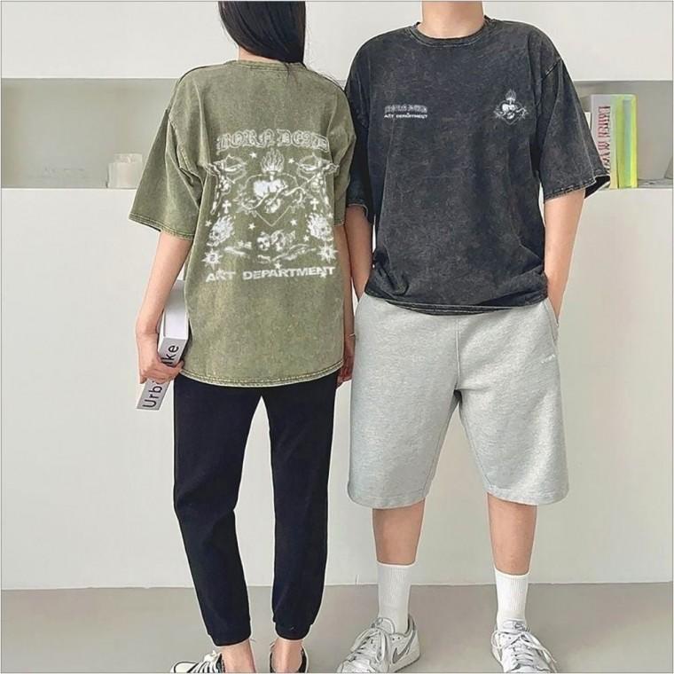 남자 티셔츠 워싱 프린팅 피그먼트 반팔티 3컬러 여름 여자