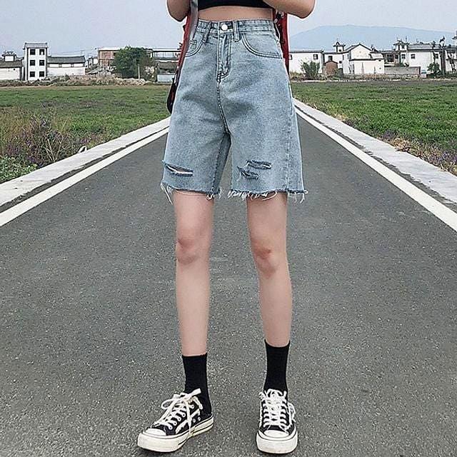 여름 하의 반바지 워싱 하프팬츠 찢청 데님 여성
