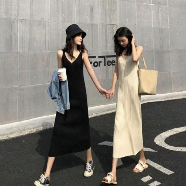 2컬러 여리한 슬립 실루엣 봄 여름 민소매 롱원피스