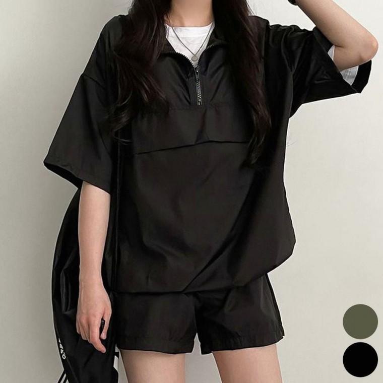 여자 아노락 트레이닝복 여름 반집업 반바지 세트