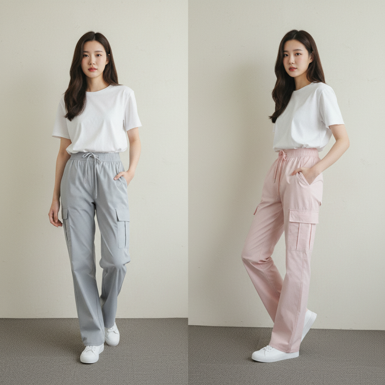 여성 바스락 밴딩 쿨링 스판 카고 와이드팬츠 여름 찰랑 쿨바지