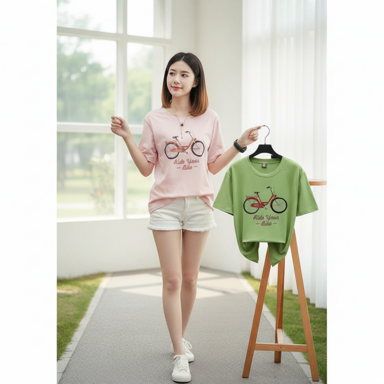 여성 반팔 티셔츠 라운드넥 레터링 프린트 찰랑거리는 여름티