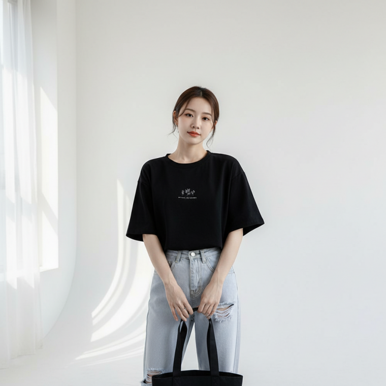 여성 루즈핏 유넥 레터링 실켓 반팔티셔츠 여름 데일리 티셔츠 상의