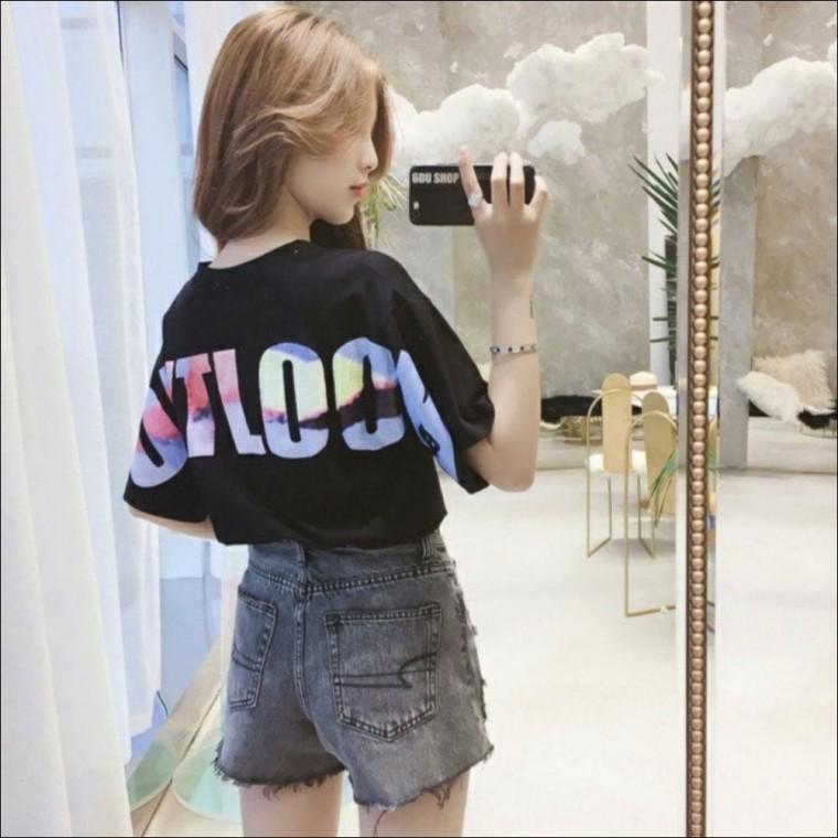 여자 루즈핏 라운드넥 백프린팅 티셔츠 반팔티 여름