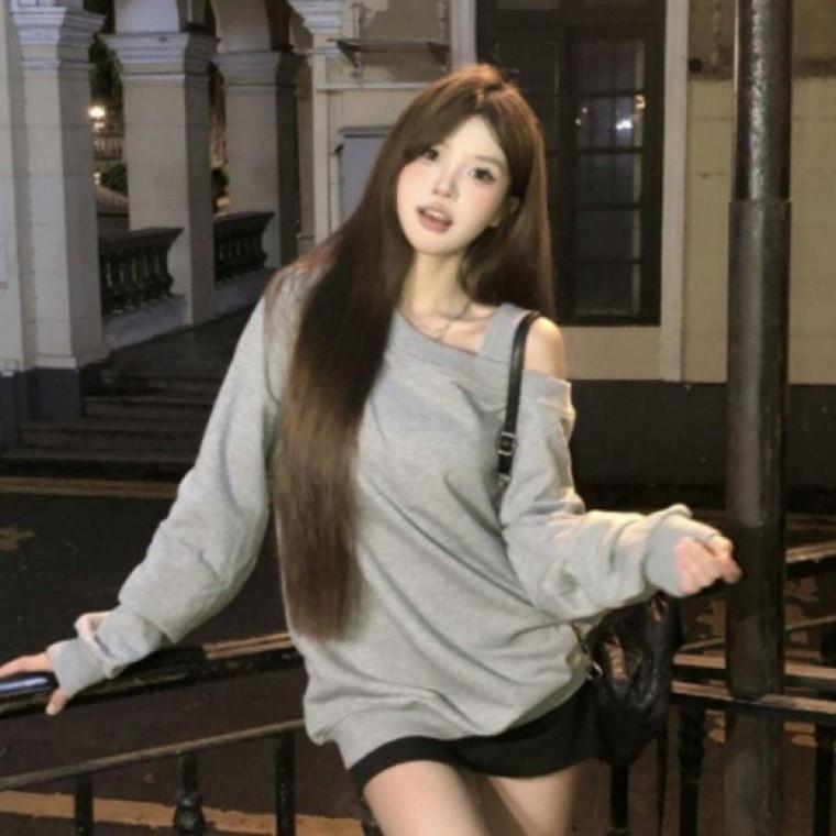 오프숄더 루즈핏 맨투맨 긴팔 티셔츠 2컬러 긴팔 리스 롱 여름 셔츠 무지 슬리브 티 여성