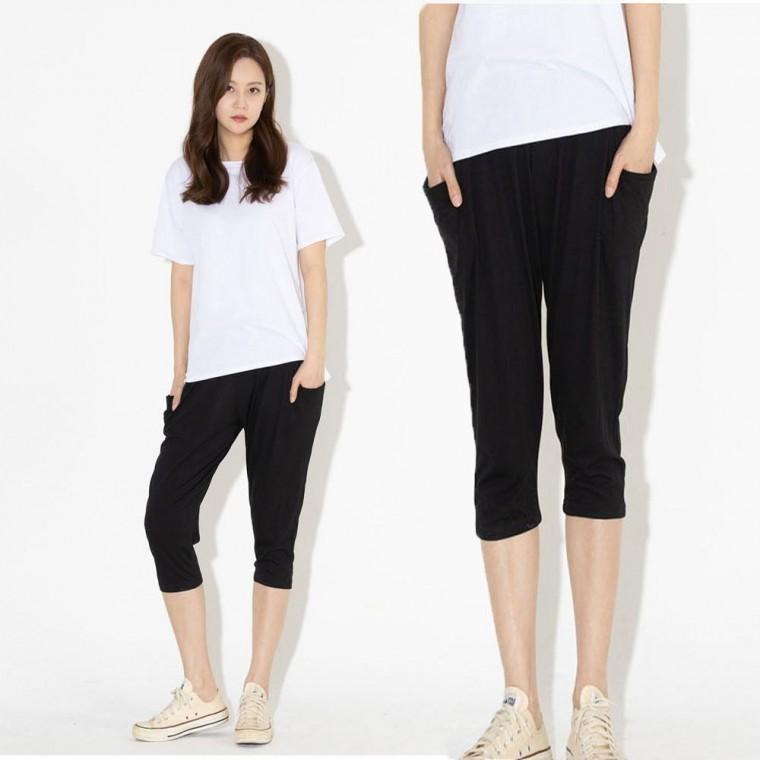 시원한 바지 편한 반바지 여름 여자 밴딩 7부 주머니