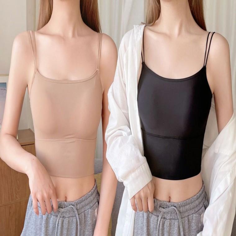 여름 민소매 크롭 캡내장 두줄 브라 끈나시 이너 여자
