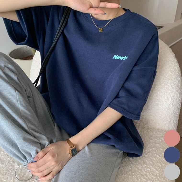 편한 여름 라운드넥 오버핏 여자 반팔 티셔츠 데일리