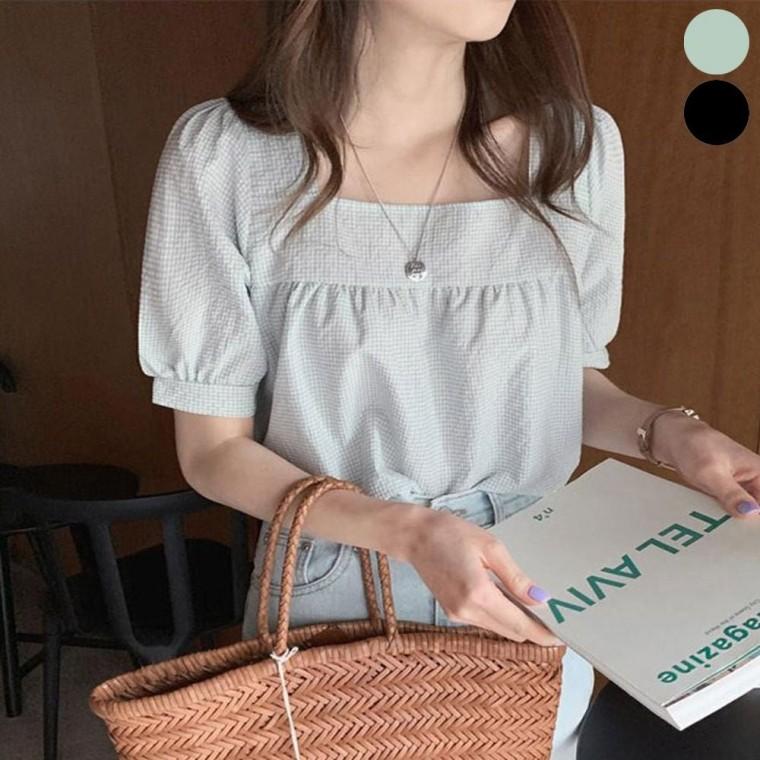 여름 여자 반팔 퍼프 블라우스 시원한 소매 스퀘어넥