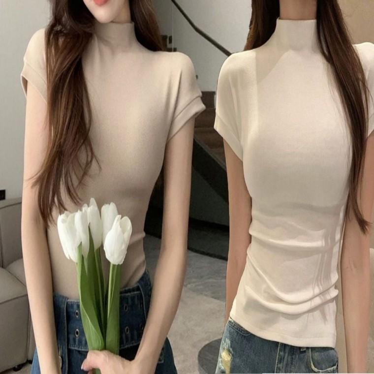반폴라 슬림핏 티셔츠 반팔 여름 시원한 캡소매 여자