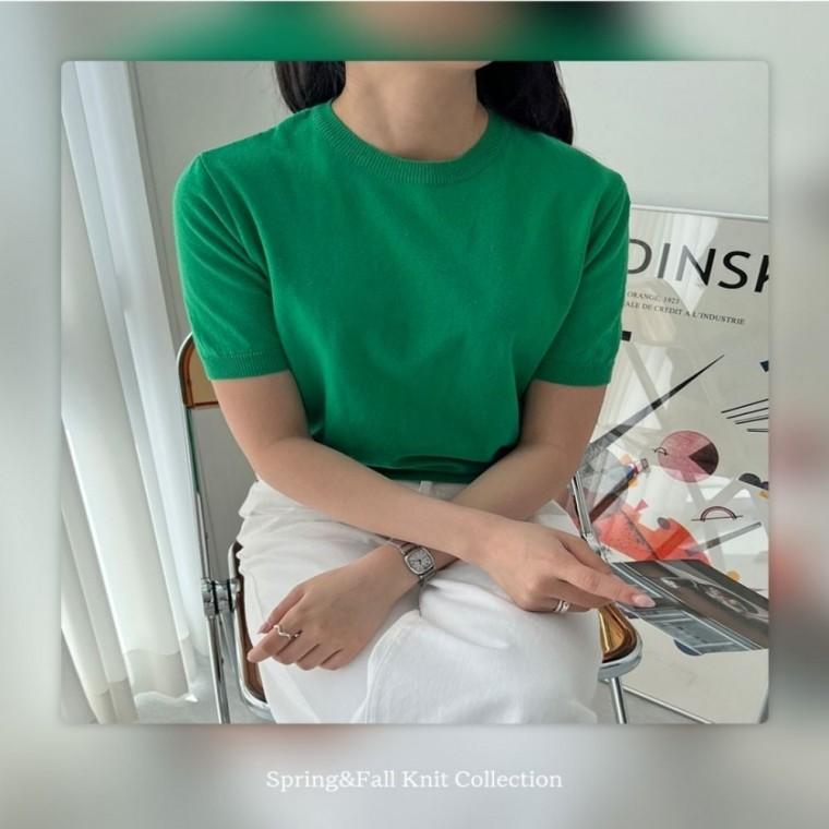 반팔 6컬러 봄니트 여름니트 라운드넥 코튼 여성 니트