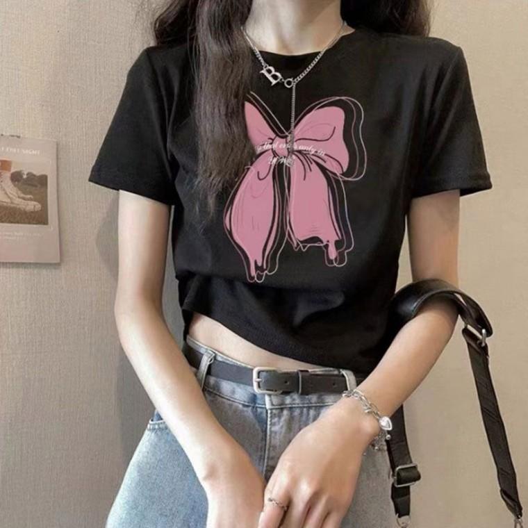 크롭티 리본 반팔 크롭 여름 패션 2색 여성 상의 반팔티