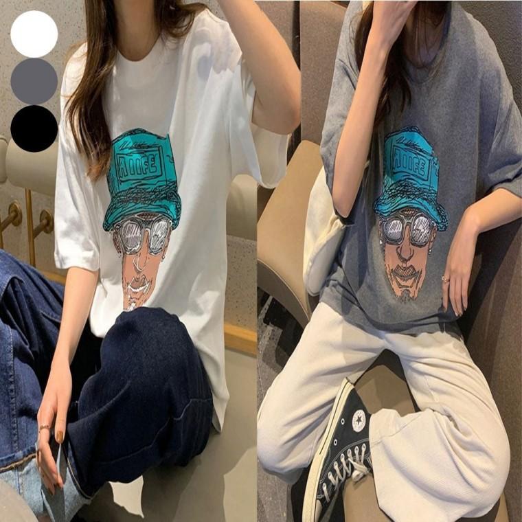 여름 티셔츠 여자 반팔 루즈핏 라운드넥 면 반팔티 큰