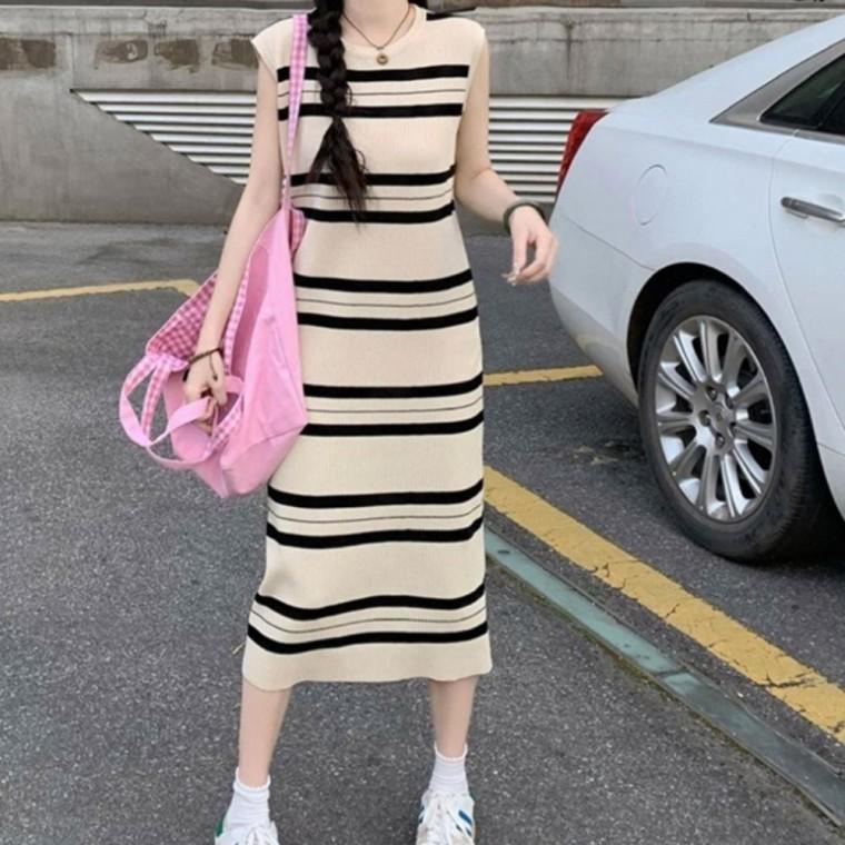 여름 스트라이프 롱원피스 원피스 여자나시 니트