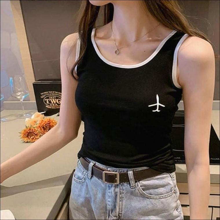이너 여자 민소매 여름 2컬러 나시티 배색 라운드넥