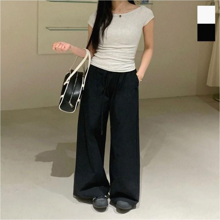 밴딩팬츠 여자 여름바지 면바지 와이드핏 2컬러 캐주얼