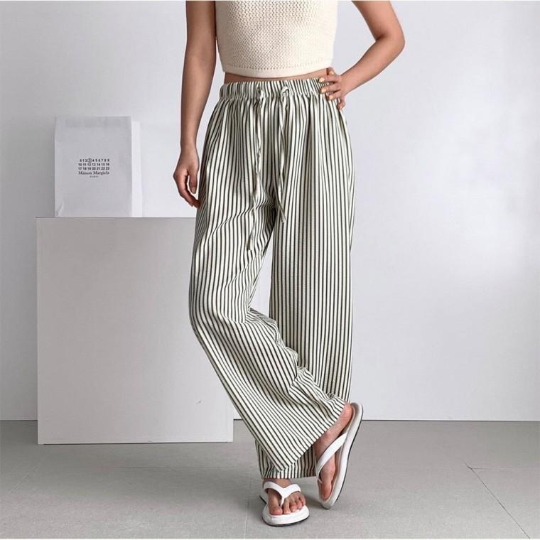 통바지 여름 일자 와이드핏 여성용 까실이 스트라이프