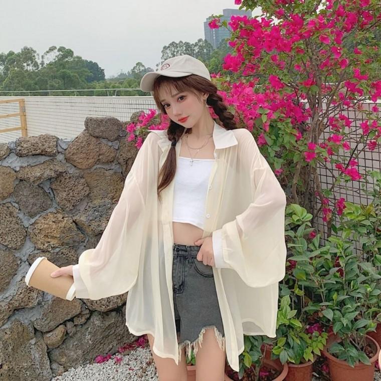 루즈핏 블라우스 여름셔츠 빅사이즈 시스루 3색 여자