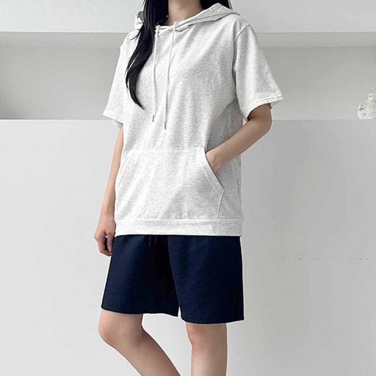 트레이닝복 데일리 여름 캐주얼 여자 상의 후드반팔티