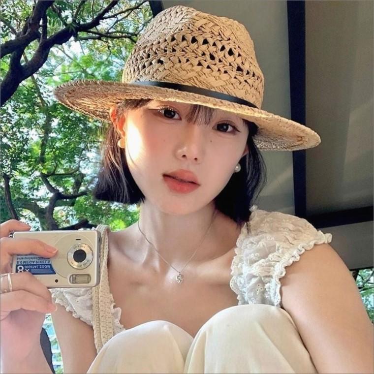 라탄 남녀공용 여자 2컬러 펀칭 여름 밀짚모자 비치햇