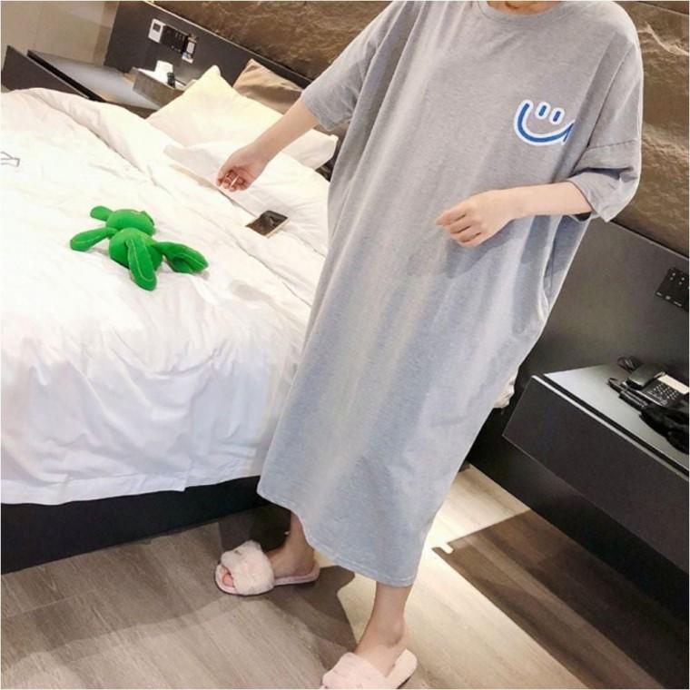 롱 반팔 루즈핏 등원패션 원피스 여자 여름 스마일