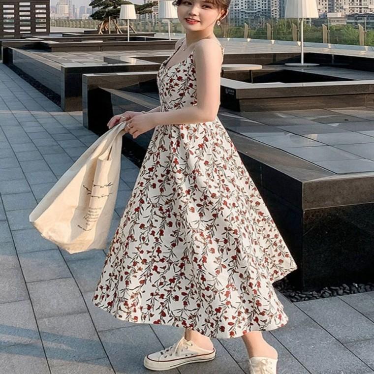 여름 끈조절 원피스 나시 여성 휴양지 가능 꽃무늬