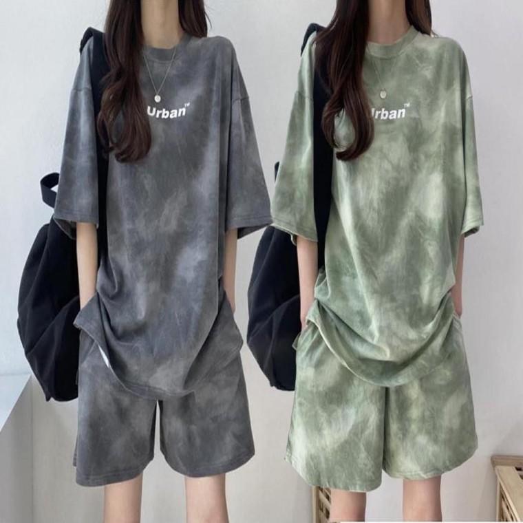 나염 상하의 세트 반팔 반바지 여름 트레이닝복 여성