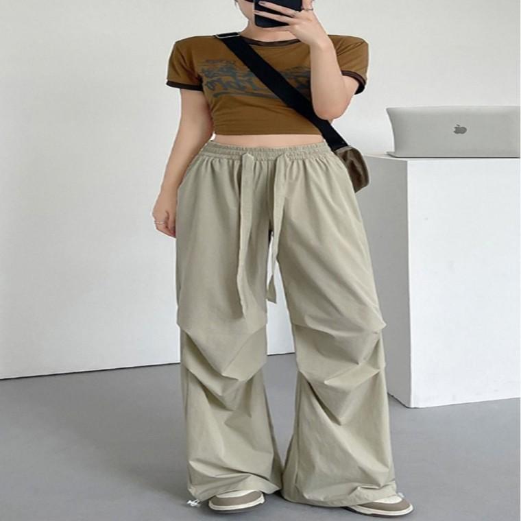 바스락 바지 와이드팬츠 여름 스트링 카고바지 여자