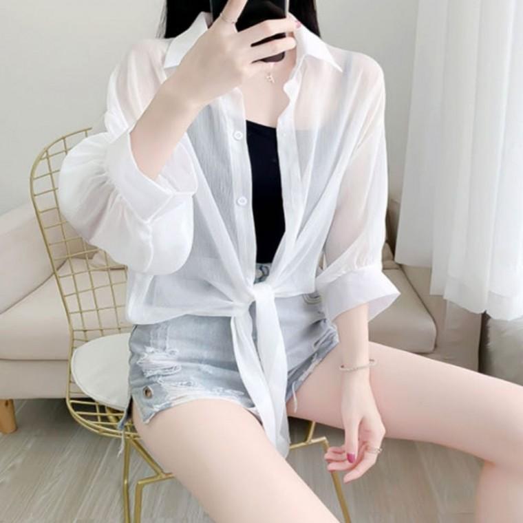 외출복 시스루 쉬폰 가을 얇은 봄여름 셔츠 여성 셔츠
