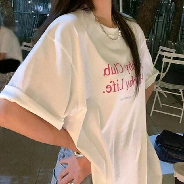 프린팅 2색 반팔티 오버핏 캐주얼 여름상의 여성