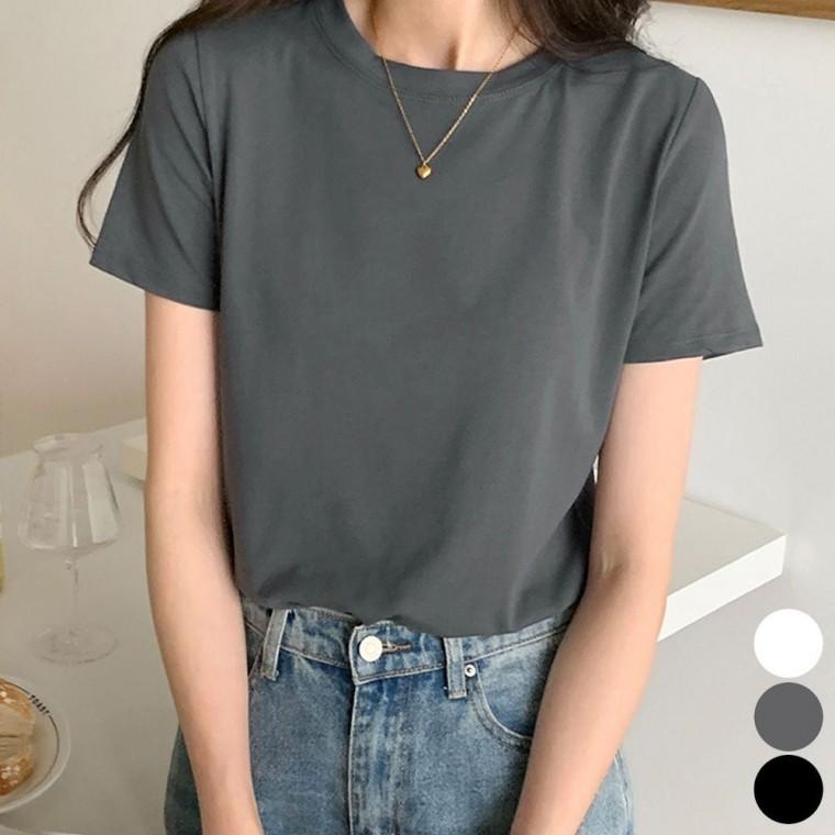 반팔 라운드넥 루즈핏 데일리 여자 여름 무지 티셔츠