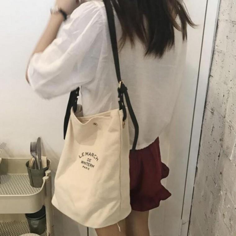 배색 스트랩 레터링 에코백 2컬러 캔버스 가방 여성용 데일리백 수납좋은 천가방 숄더백 대학생 가방 보조