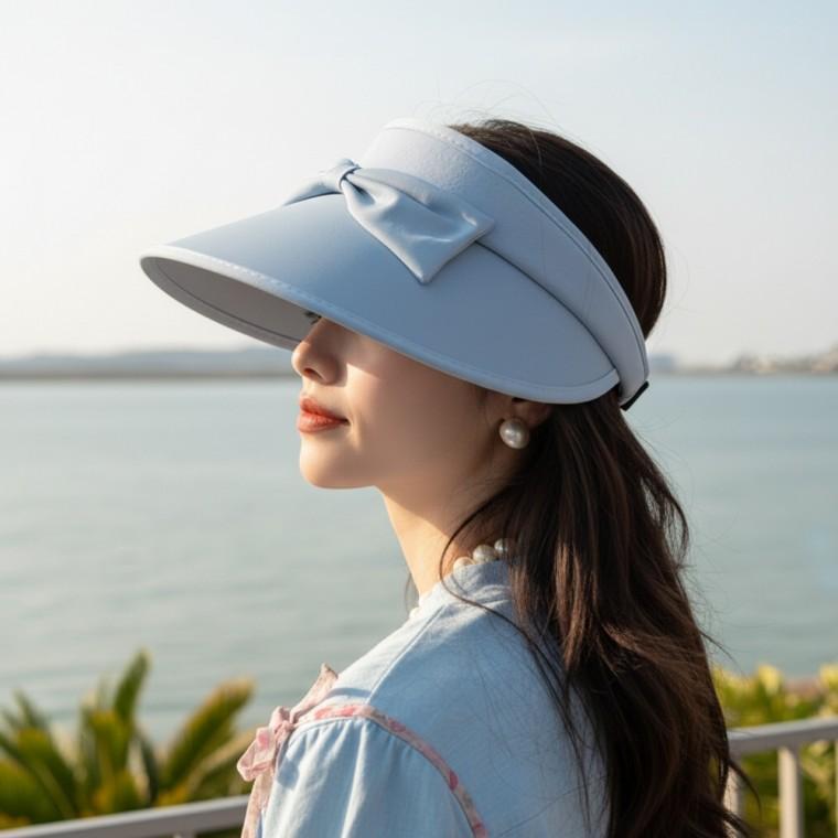 모던걸 리본 돌돌이 썬캡 비치 산책 여름모자 리본썬캡 스카이