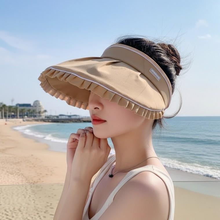 프릴리즈 크로스백 썬캡 와이드 그늘 여름모자 돌돌이썬캡 베이지