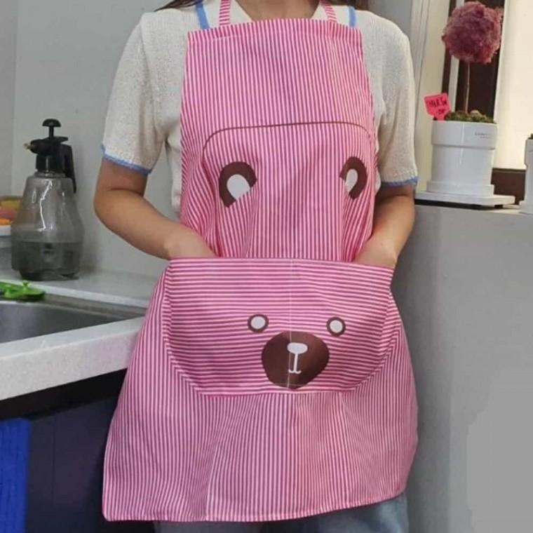 포켓 곰 앞치마 핑크 유치원앞치마 주방앞치마 곰돌이앞치마 포켓앞치마 주머니앞치마 유치원교사앞치마 분