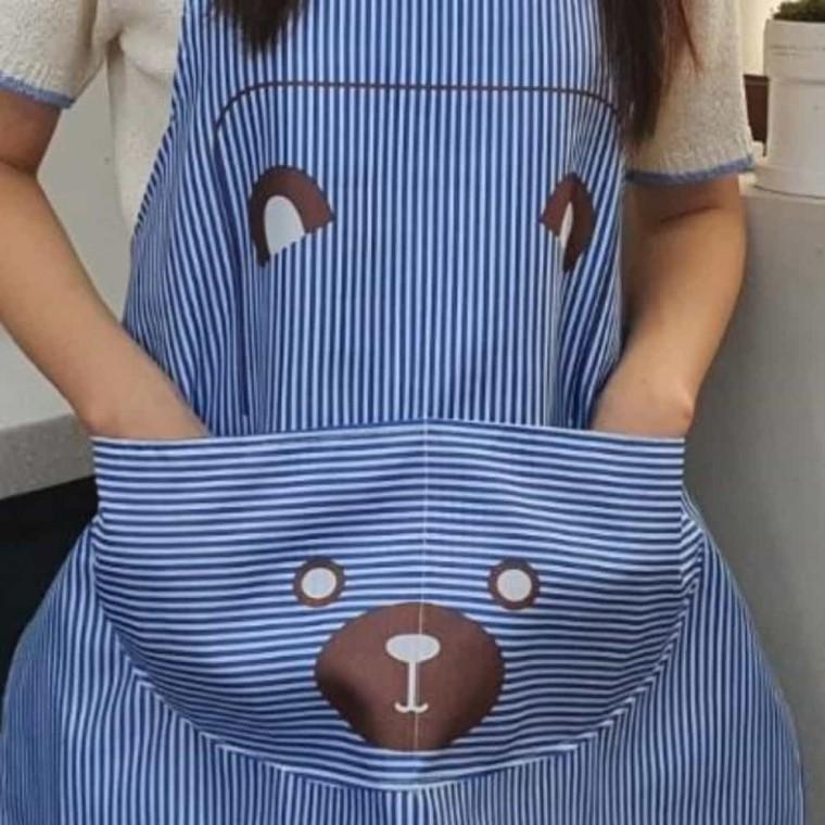 포켓 곰 앞치마 블루 유치원교사앞치마 유치원앞치마 스트라이프앞치마 주방앞치마 포켓앞치마 줄무늬앞치