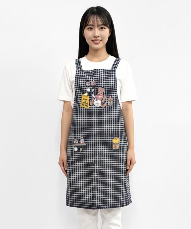 베어 그리드 앞치마 주방 식당 업소용 바리스타 카페 앞치마