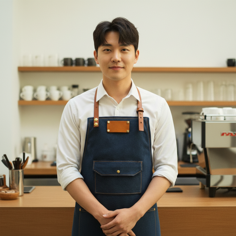 카페 데님 앞치마 주방 작업용 방수 오염방지 유니폼 작업복