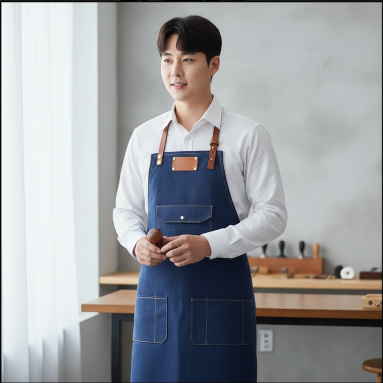 데님 앞치마 방수 작업용 공방 카페 유니폼 미술용 작업복