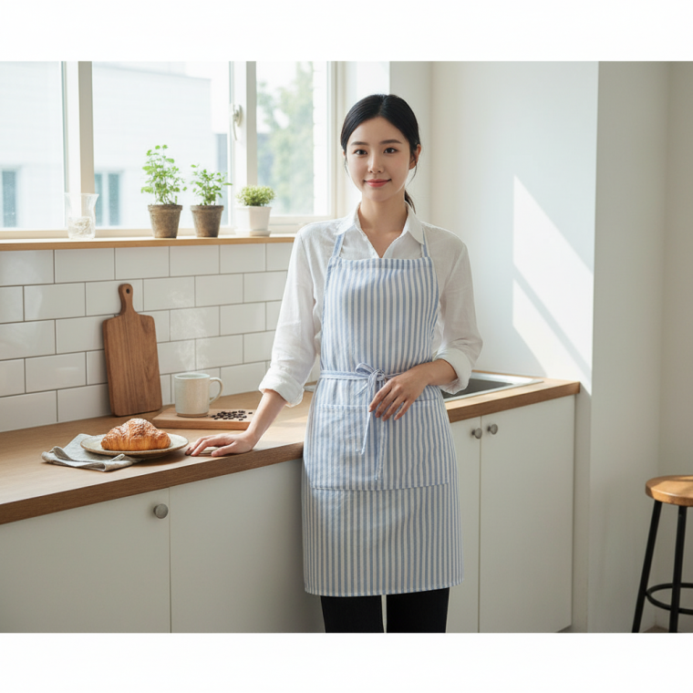 스트라이프 앞치마 카페 주방용 미술 실습 유니폼 작업용